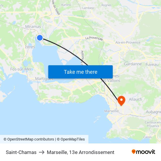 Saint-Chamas to Marseille, 13e Arrondissement map