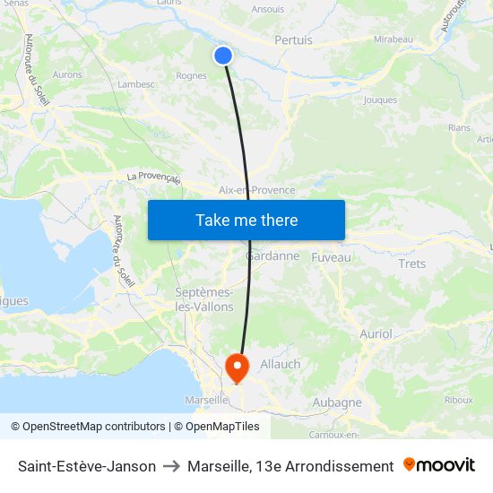 Saint-Estève-Janson to Marseille, 13e Arrondissement map
