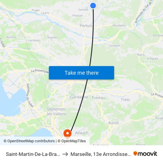 Saint-Martin-De-La-Brasque to Marseille, 13e Arrondissement map