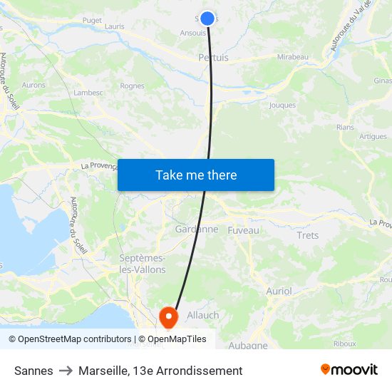 Sannes to Marseille, 13e Arrondissement map