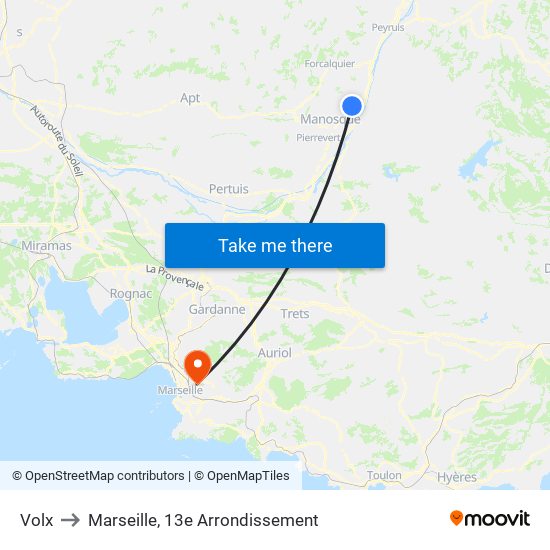 Volx to Marseille, 13e Arrondissement map