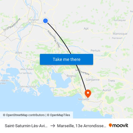 Saint-Saturnin-Lès-Avignon to Marseille, 13e Arrondissement map