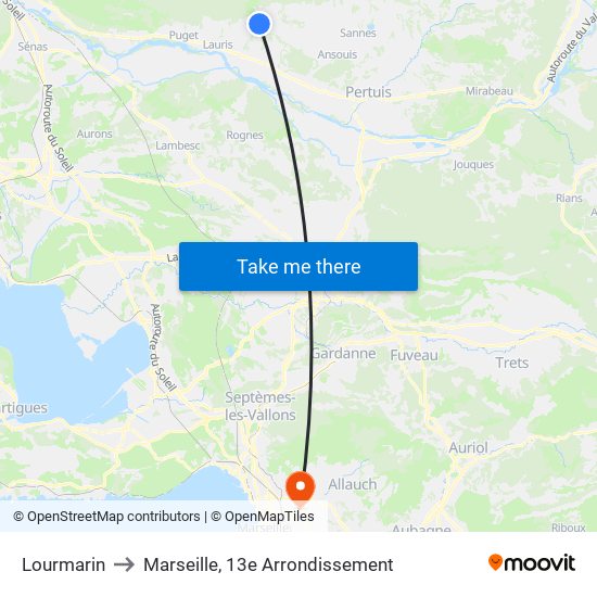 Lourmarin to Marseille, 13e Arrondissement map