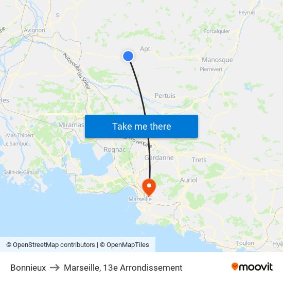 Bonnieux to Marseille, 13e Arrondissement map