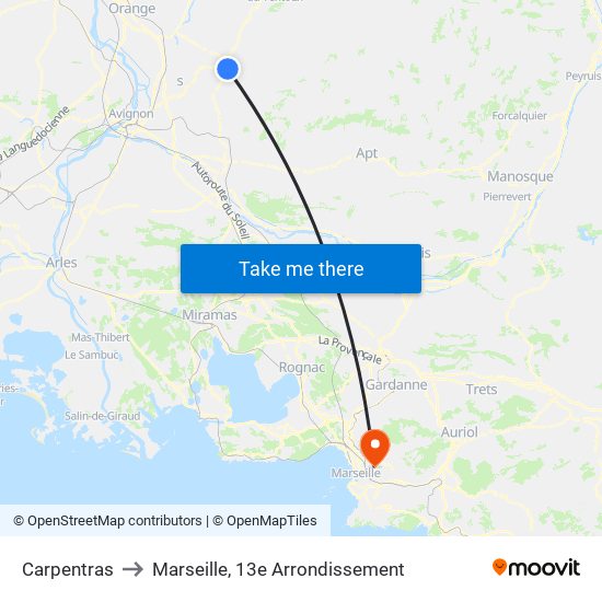 Carpentras to Marseille, 13e Arrondissement map