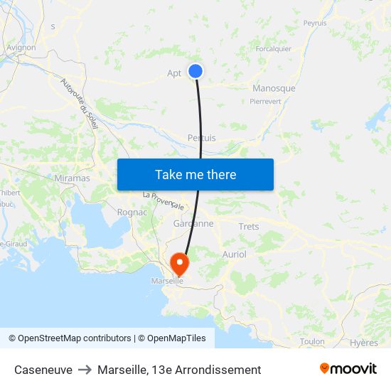 Caseneuve to Marseille, 13e Arrondissement map