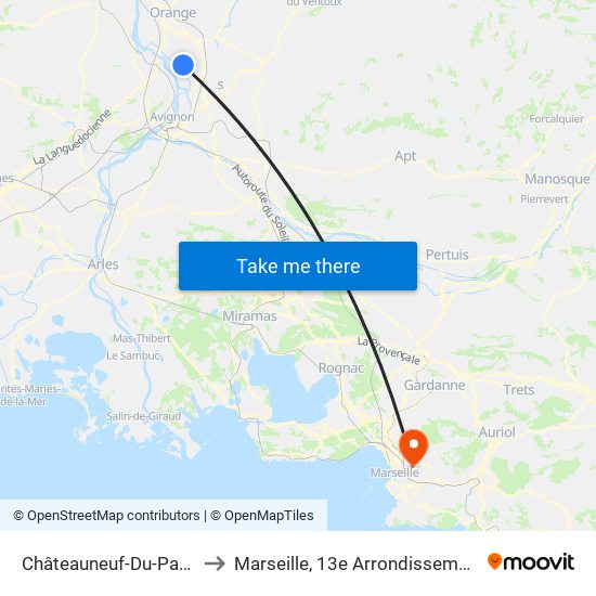 Châteauneuf-Du-Pape to Marseille, 13e Arrondissement map