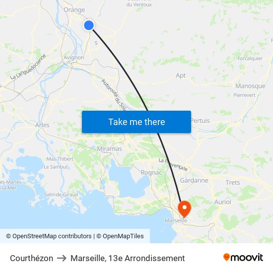 Courthézon to Marseille, 13e Arrondissement map