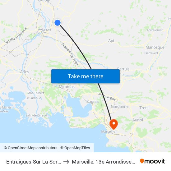 Entraigues-Sur-La-Sorgue to Marseille, 13e Arrondissement map