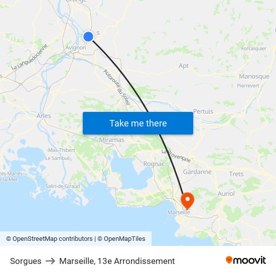 Sorgues to Marseille, 13e Arrondissement map