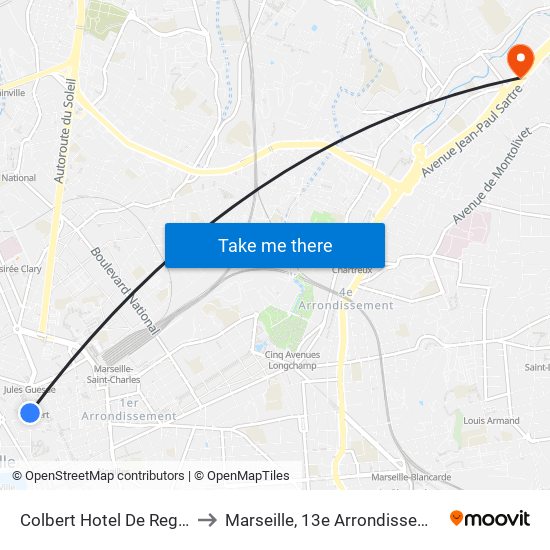 Colbert Hotel De Region to Marseille, 13e Arrondissement map