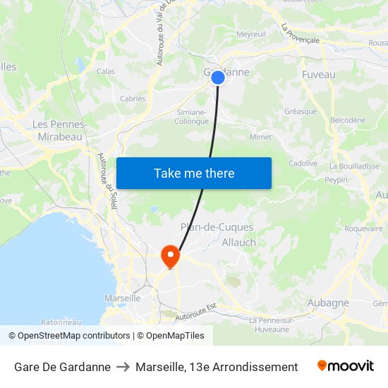 Gare De Gardanne to Marseille, 13e Arrondissement map