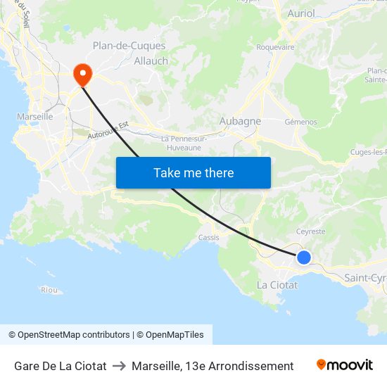 Gare De La Ciotat to Marseille, 13e Arrondissement map