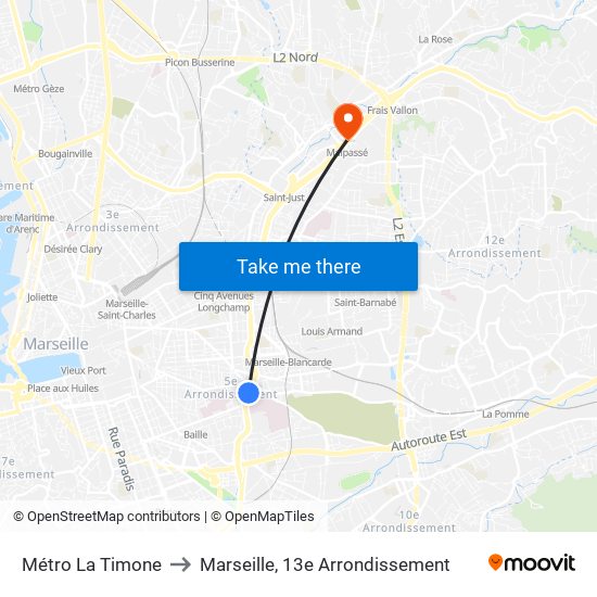 Métro La Timone to Marseille, 13e Arrondissement map