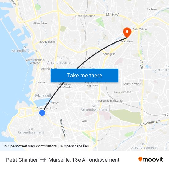 Petit Chantier to Marseille, 13e Arrondissement map