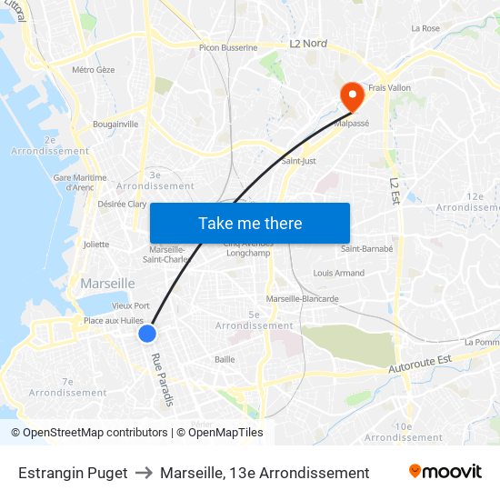 Estrangin Puget to Marseille, 13e Arrondissement map