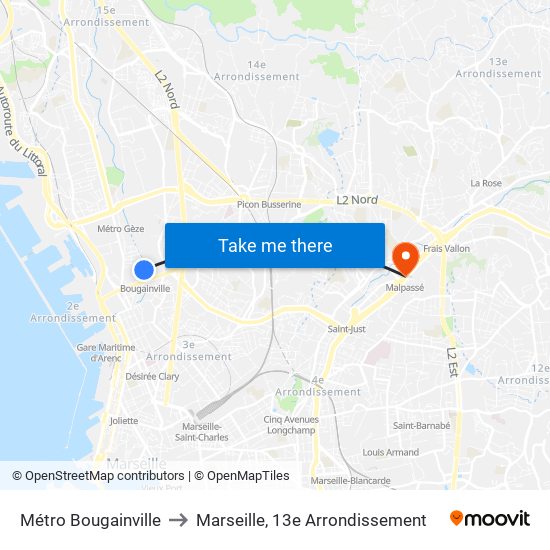 Métro Bougainville to Marseille, 13e Arrondissement map