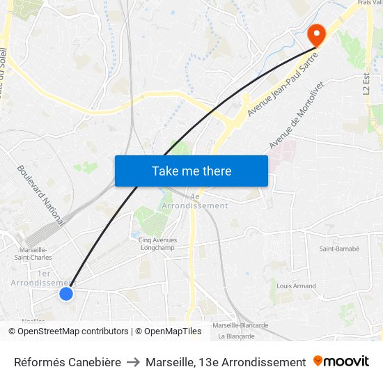 Réformés Canebière to Marseille, 13e Arrondissement map
