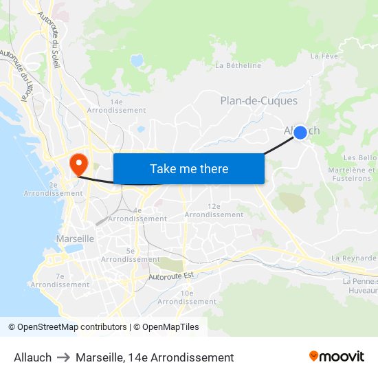 Allauch to Marseille, 14e Arrondissement map