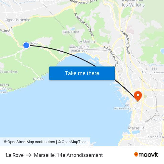 Le Rove to Marseille, 14e Arrondissement map