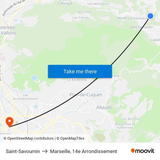 Saint-Savournin to Marseille, 14e Arrondissement map