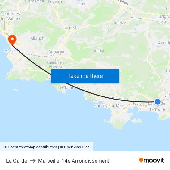 La Garde to Marseille, 14e Arrondissement map
