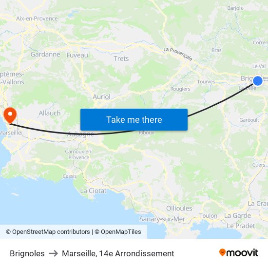 Brignoles to Marseille, 14e Arrondissement map