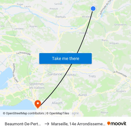 Beaumont-De-Pertuis to Marseille, 14e Arrondissement map