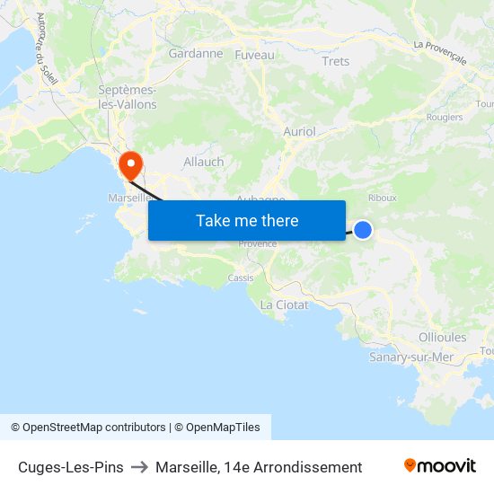 Cuges-Les-Pins to Marseille, 14e Arrondissement map