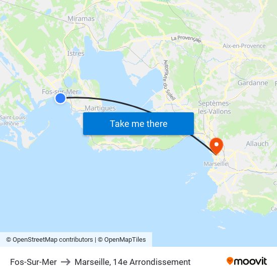 Fos-Sur-Mer to Marseille, 14e Arrondissement map