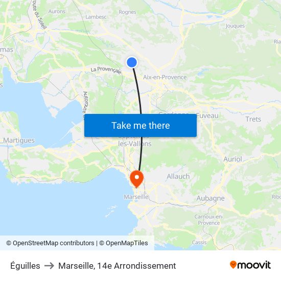 Éguilles to Marseille, 14e Arrondissement map