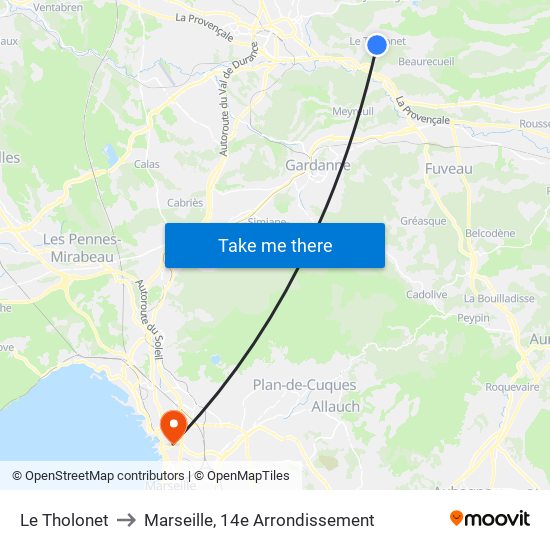 Le Tholonet to Marseille, 14e Arrondissement map