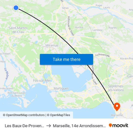 Les Baux-De-Provence to Marseille, 14e Arrondissement map