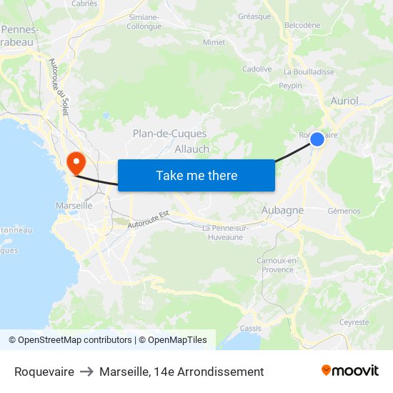 Roquevaire to Marseille, 14e Arrondissement map