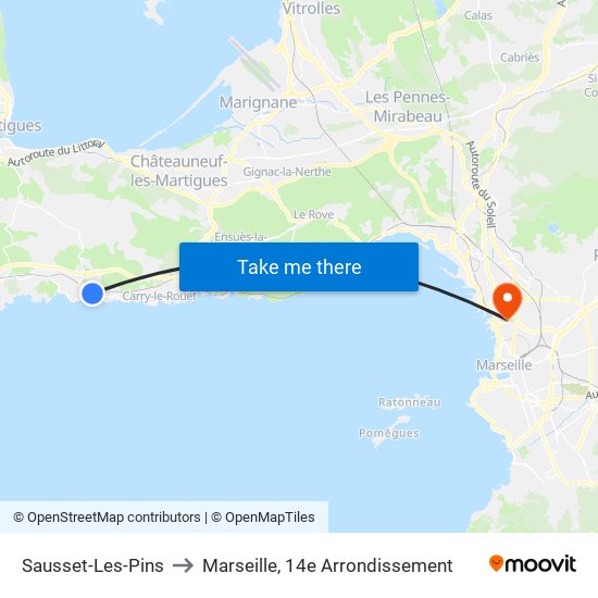 Sausset-Les-Pins to Marseille, 14e Arrondissement map