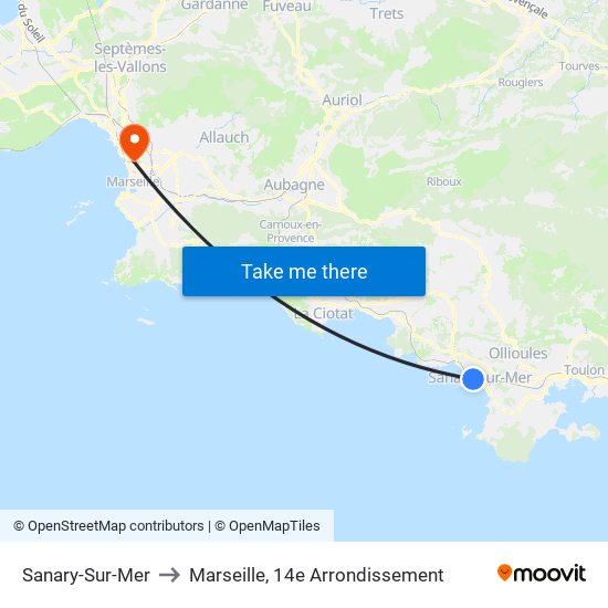 Sanary-Sur-Mer to Marseille, 14e Arrondissement map