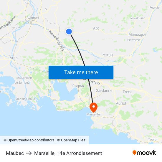 Maubec to Marseille, 14e Arrondissement map