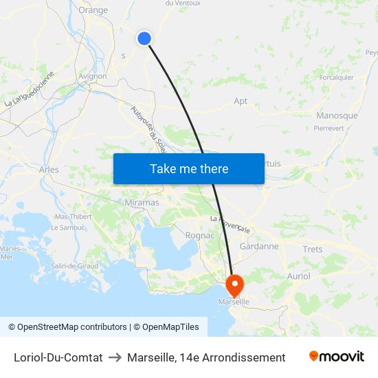 Loriol-Du-Comtat to Marseille, 14e Arrondissement map