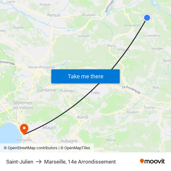 Saint-Julien to Marseille, 14e Arrondissement map