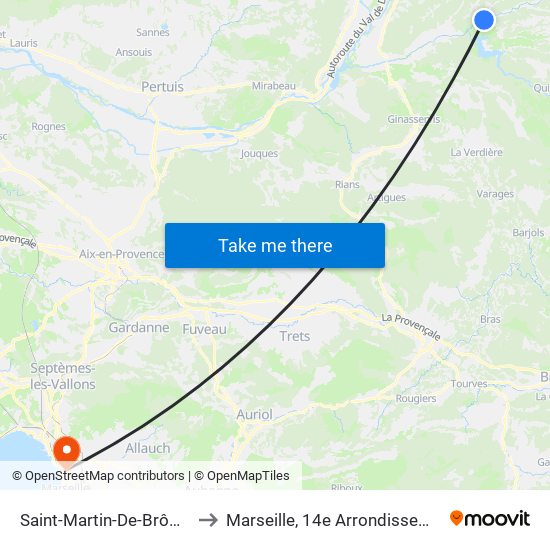 Saint-Martin-De-Brômes to Marseille, 14e Arrondissement map