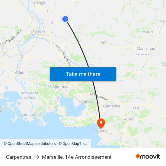 Carpentras to Marseille, 14e Arrondissement map