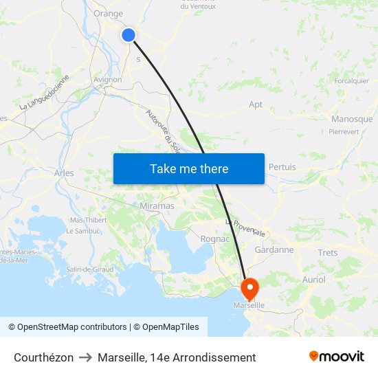 Courthézon to Marseille, 14e Arrondissement map