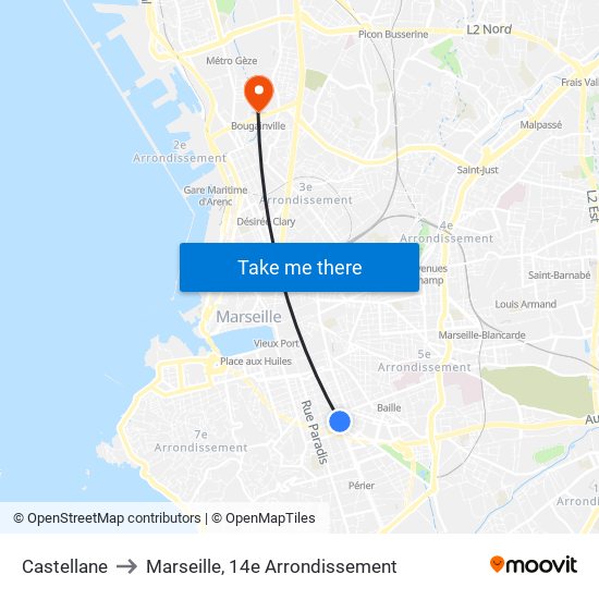 Castellane to Marseille, 14e Arrondissement map