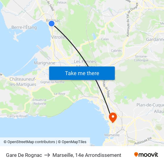 Gare De Rognac to Marseille, 14e Arrondissement map