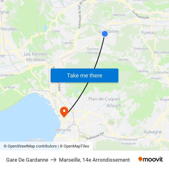 Gare De Gardanne to Marseille, 14e Arrondissement map