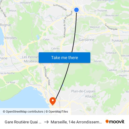 Gare Routière Quai 04 to Marseille, 14e Arrondissement map