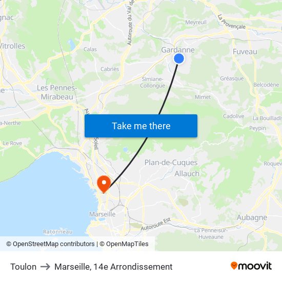 Toulon to Marseille, 14e Arrondissement map