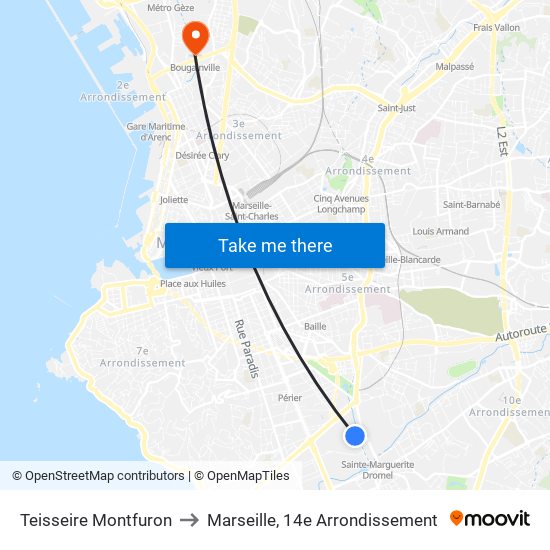 Teisseire Montfuron to Marseille, 14e Arrondissement map