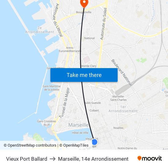 Vieux Port Ballard to Marseille, 14e Arrondissement map