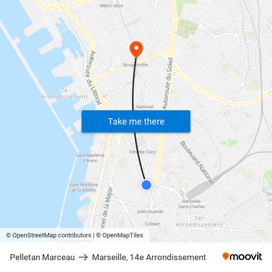 Pelletan Marceau to Marseille, 14e Arrondissement map